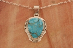 Genuine Kingman Turquoise Sterling Silver Navajo Pendant